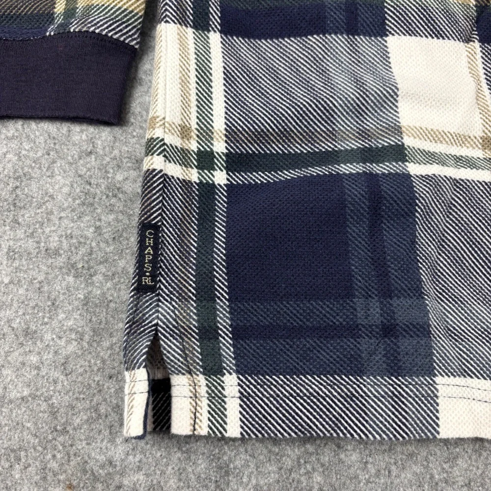 Chaps Ralph Lauren Polo Shirt Mens L Green Plaid Corduroy Collar Long Sleeve
